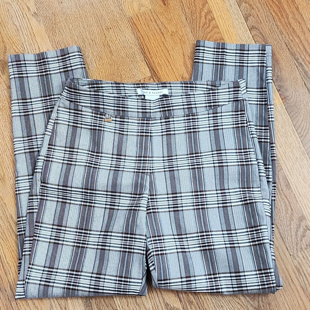 zac and rachel pants 10  black brown neutral plaid pull on school business dress